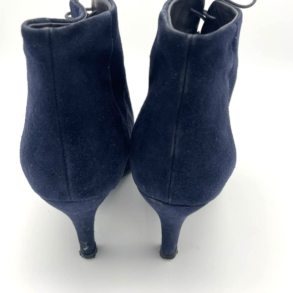 Jil Sander Lace Up Stiletto Heel Suede Ankle Bootie Navy Blue - Picture 6 of 9